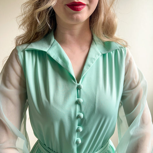 1970s Seafoam Buttoned Midi Dress (M/L)