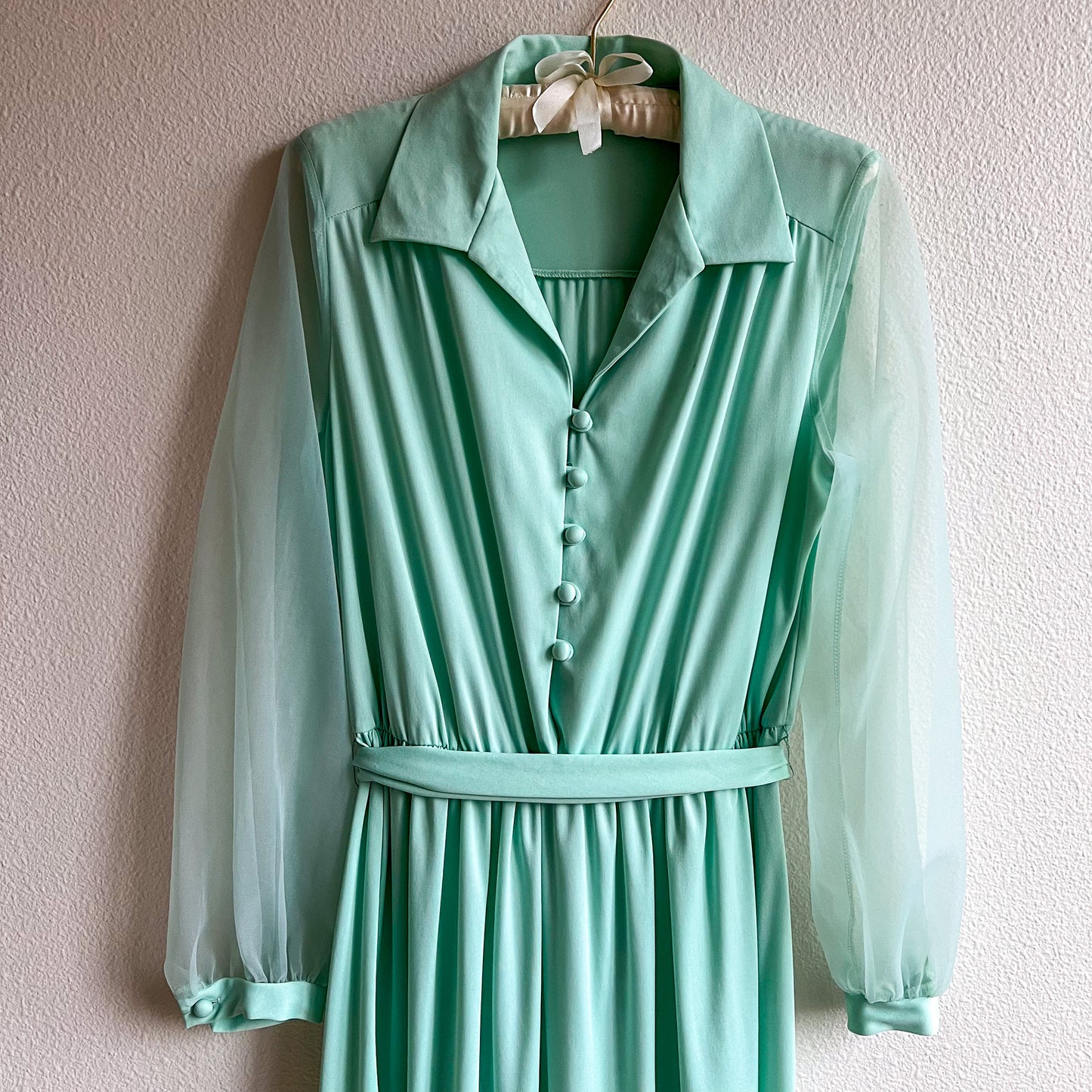 1970s Seafoam Buttoned Midi Dress (M/L)