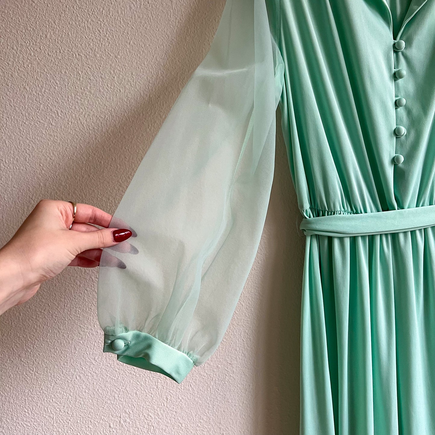 1970s Seafoam Buttoned Midi Dress (M/L)