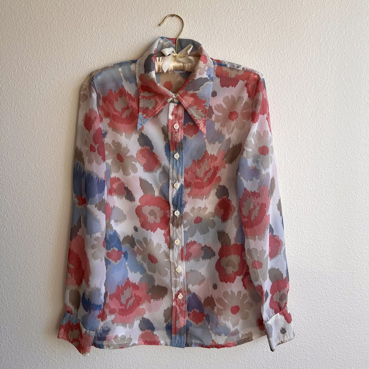 1970s Sheer Abstract Floral Print Button-Up (M/L)