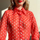 1970s Red Sheer Blouse With White Polka Dots (M/L)