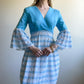 1970s Sky Blue Bell-Sleeved Maxi Dress (S)