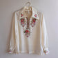 1970s Ivory Summer Blouse With Bodice Embroidery (M)