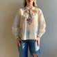 1970s Ivory Summer Blouse With Bodice Embroidery (M)