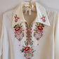 1970s Ivory Summer Blouse With Bodice Embroidery (M)