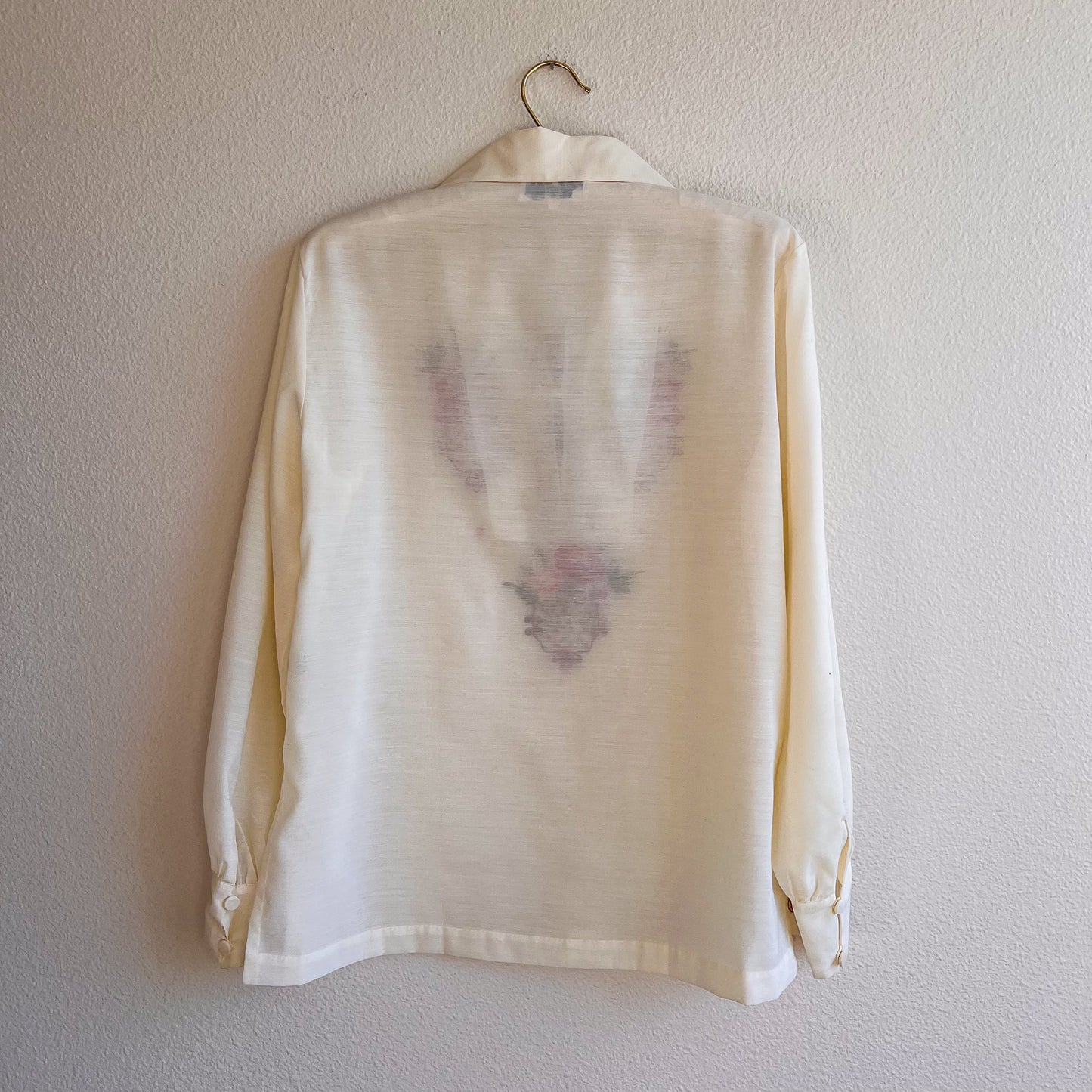 1970s Ivory Summer Blouse With Bodice Embroidery (M)