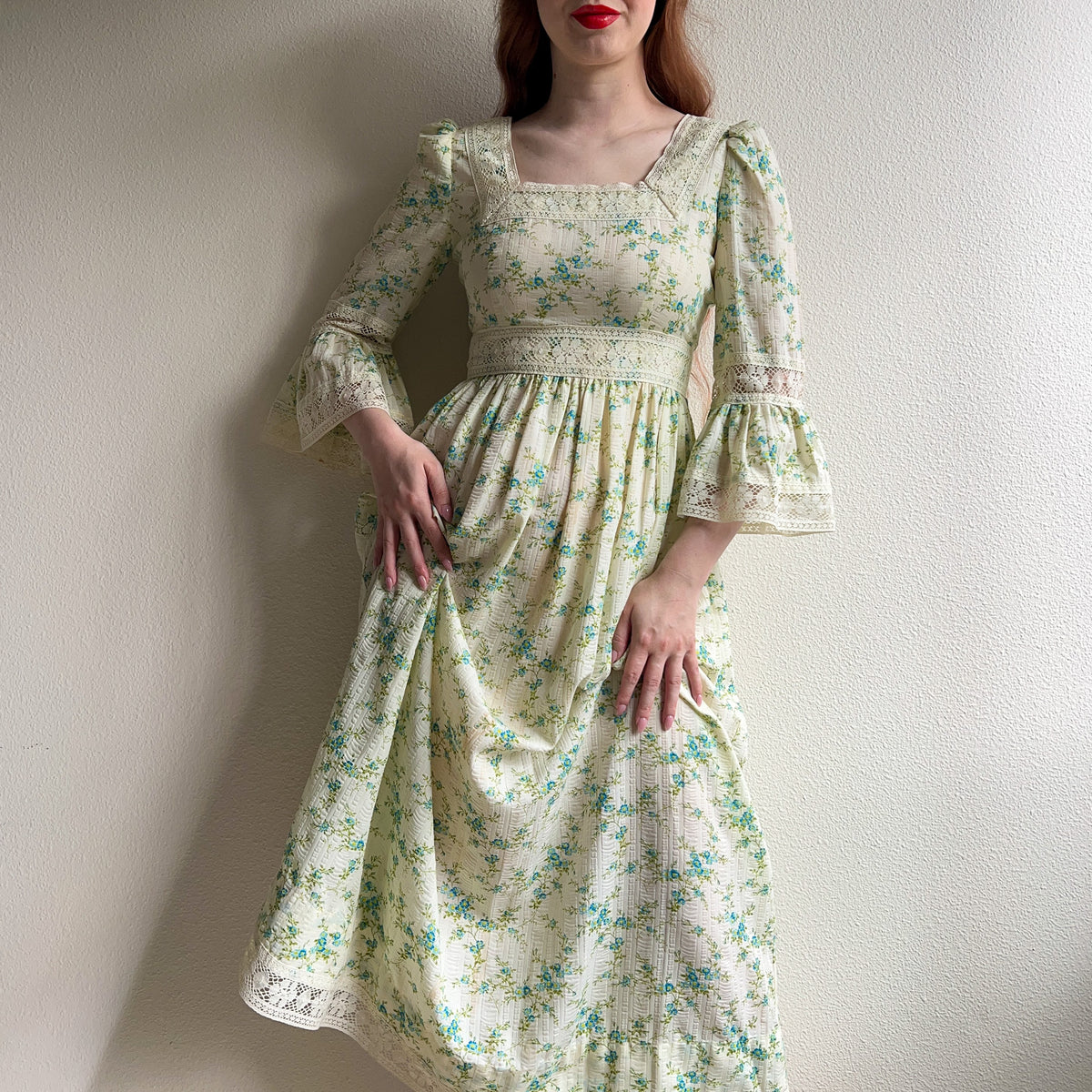1970s Ivory Summer Dress With Crochet Trim (M)