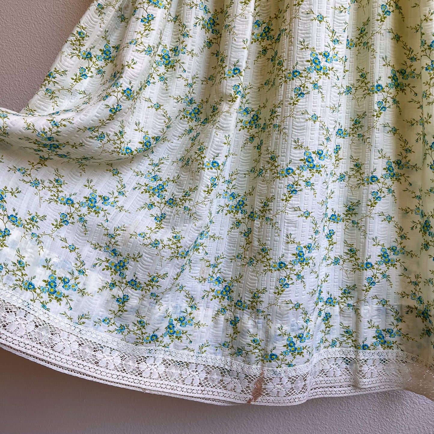 1970s Ivory Summer Dress With Crochet Trim (M)