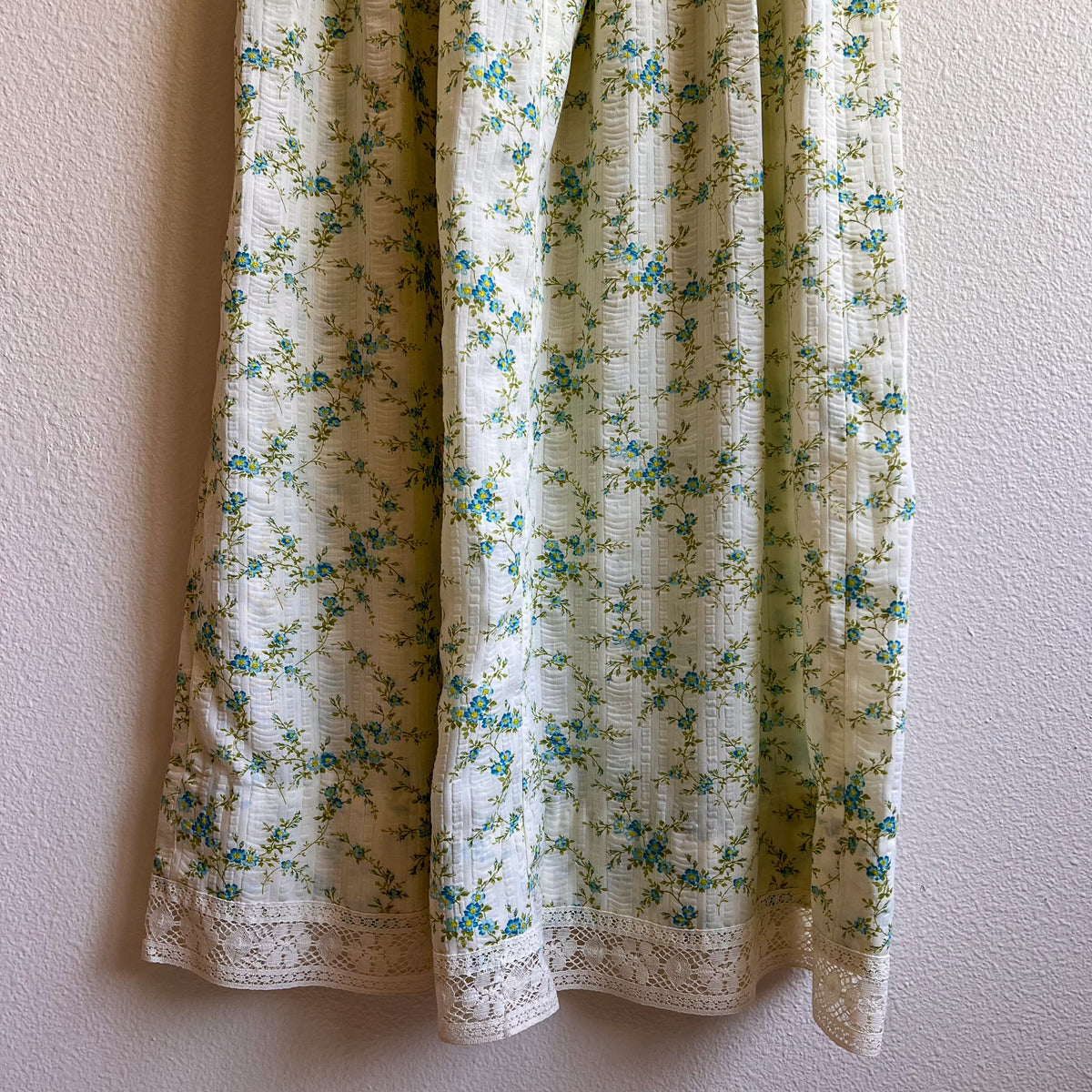 1970s Ivory Summer Dress With Crochet Trim (M)