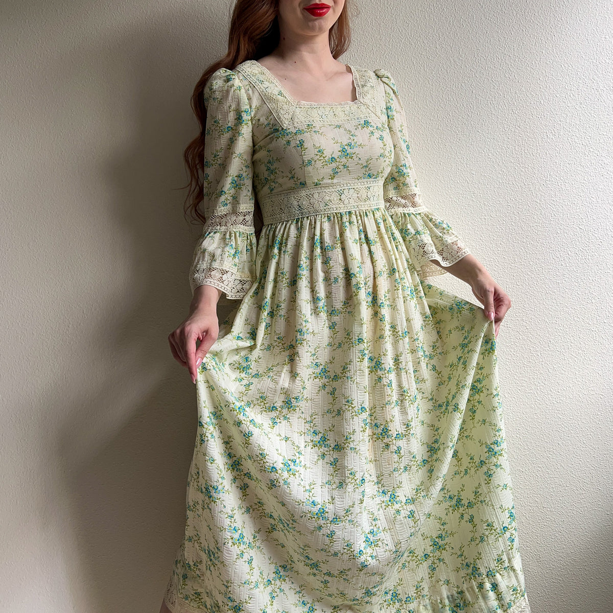 1970s Ivory Summer Dress With Crochet Trim (M)