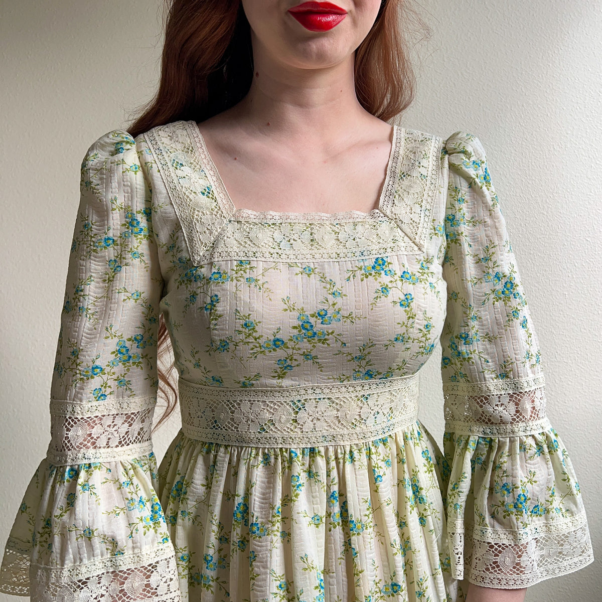 1970s Ivory Summer Dress With Crochet Trim (M)