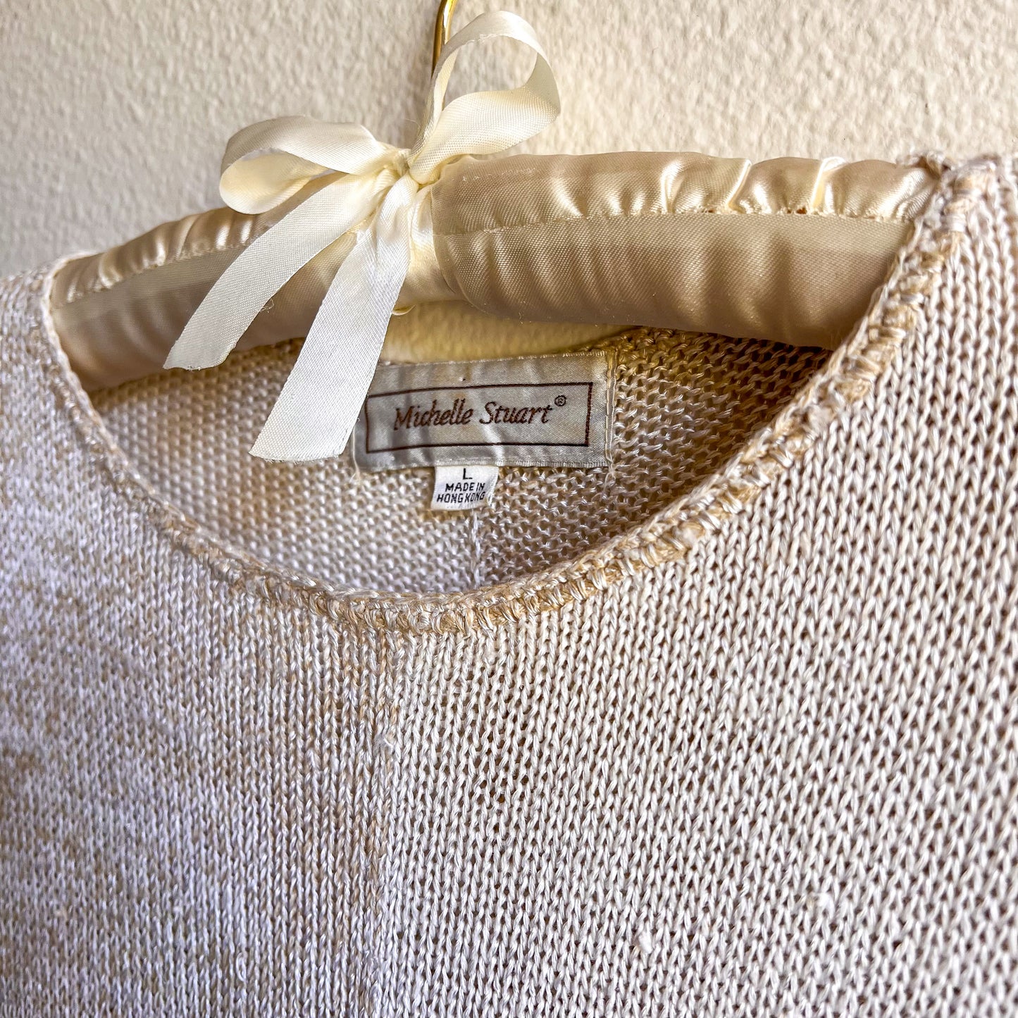 1970s Tan and White Quadrant Sweater (M/L)