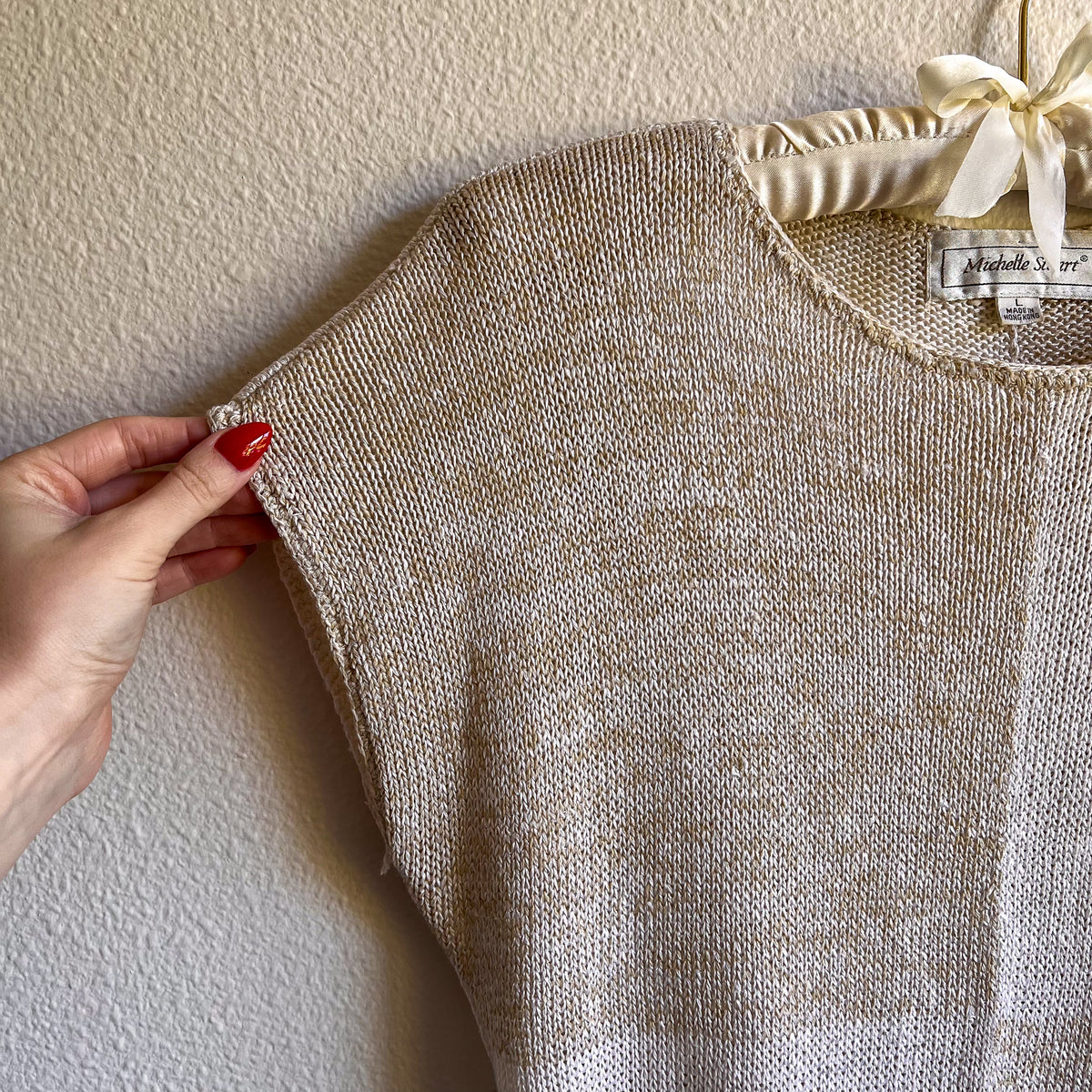 1970s Tan and White Quadrant Sweater (M/L)