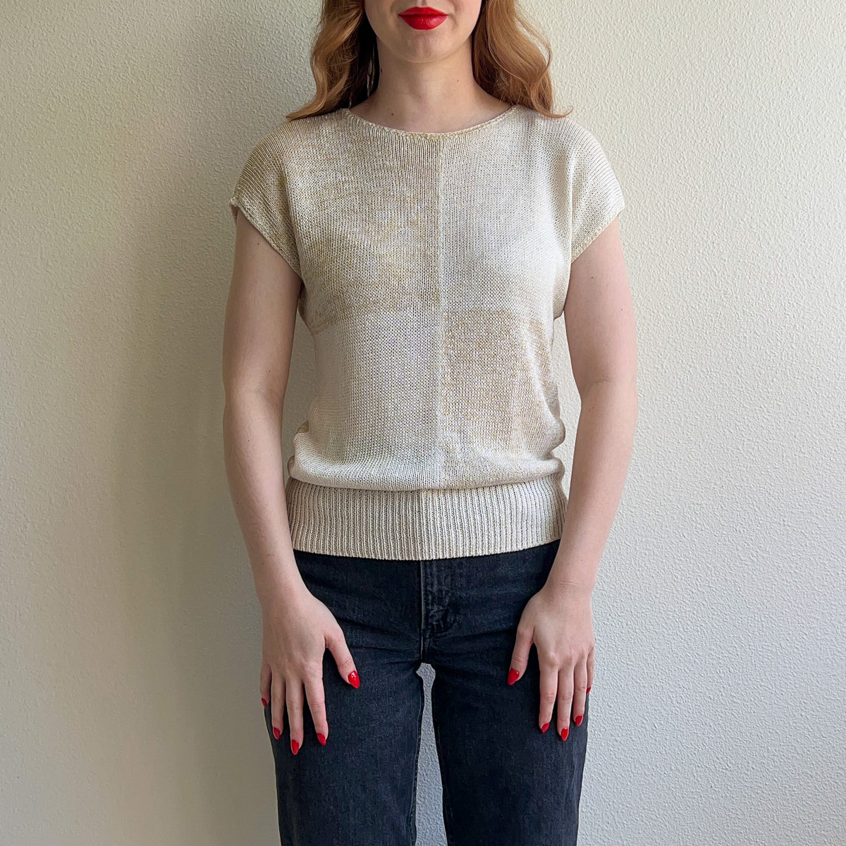 1970s Tan and White Quadrant Sweater (M/L)