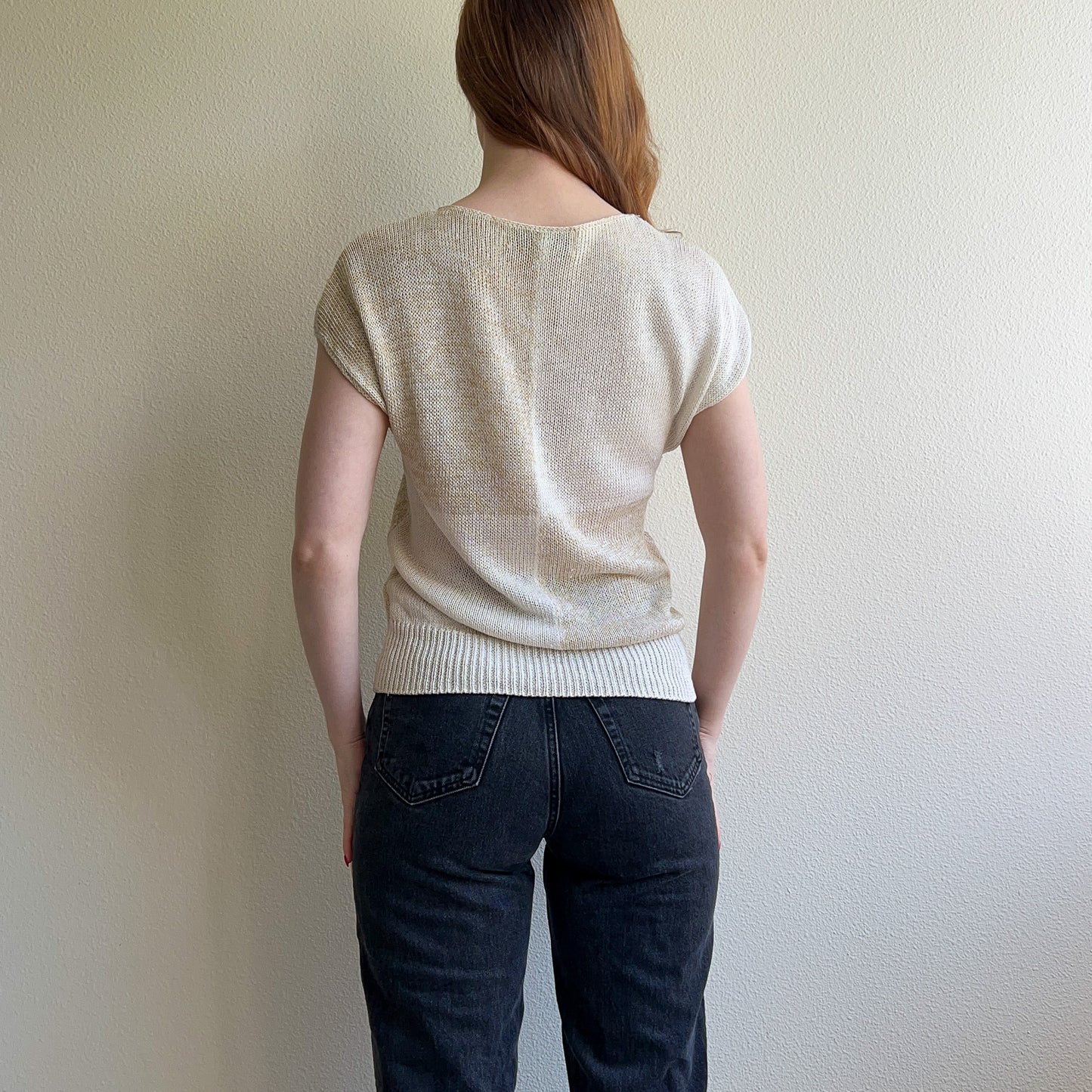 1970s Tan and White Quadrant Sweater (M/L)