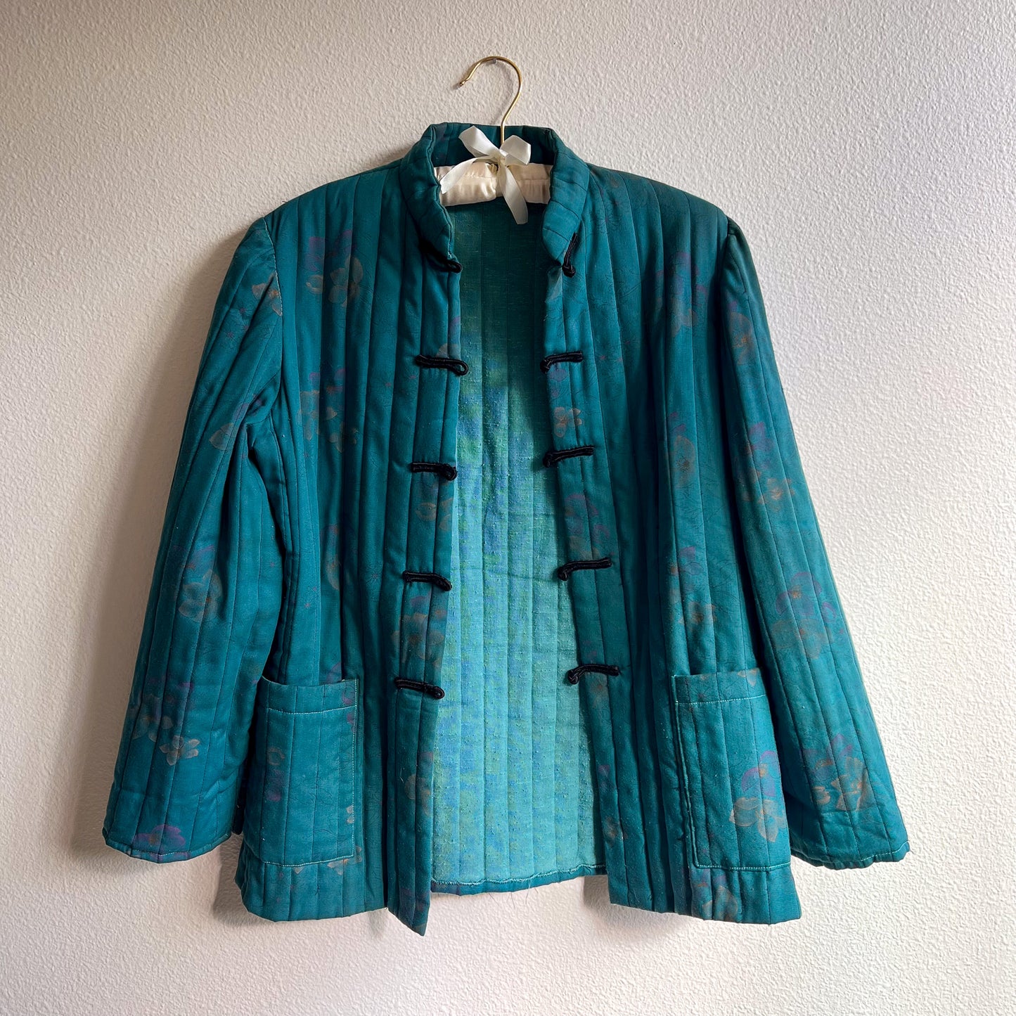 1970s Teal Quilted Jacket With Toggle Buttons (S/M)