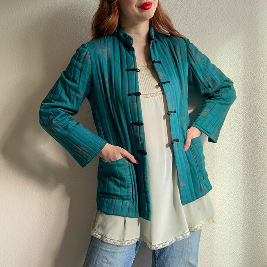 1970s Teal Quilted Jacket With Toggle Buttons (S/M)