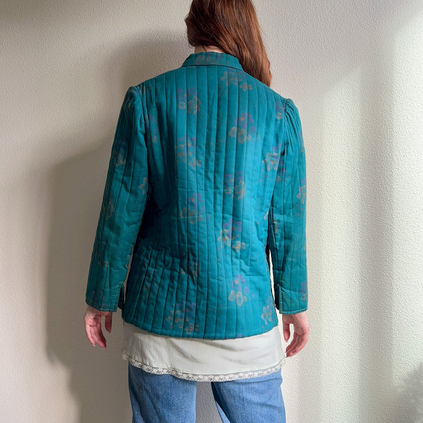 1970s Teal Quilted Jacket With Toggle Buttons (S/M)