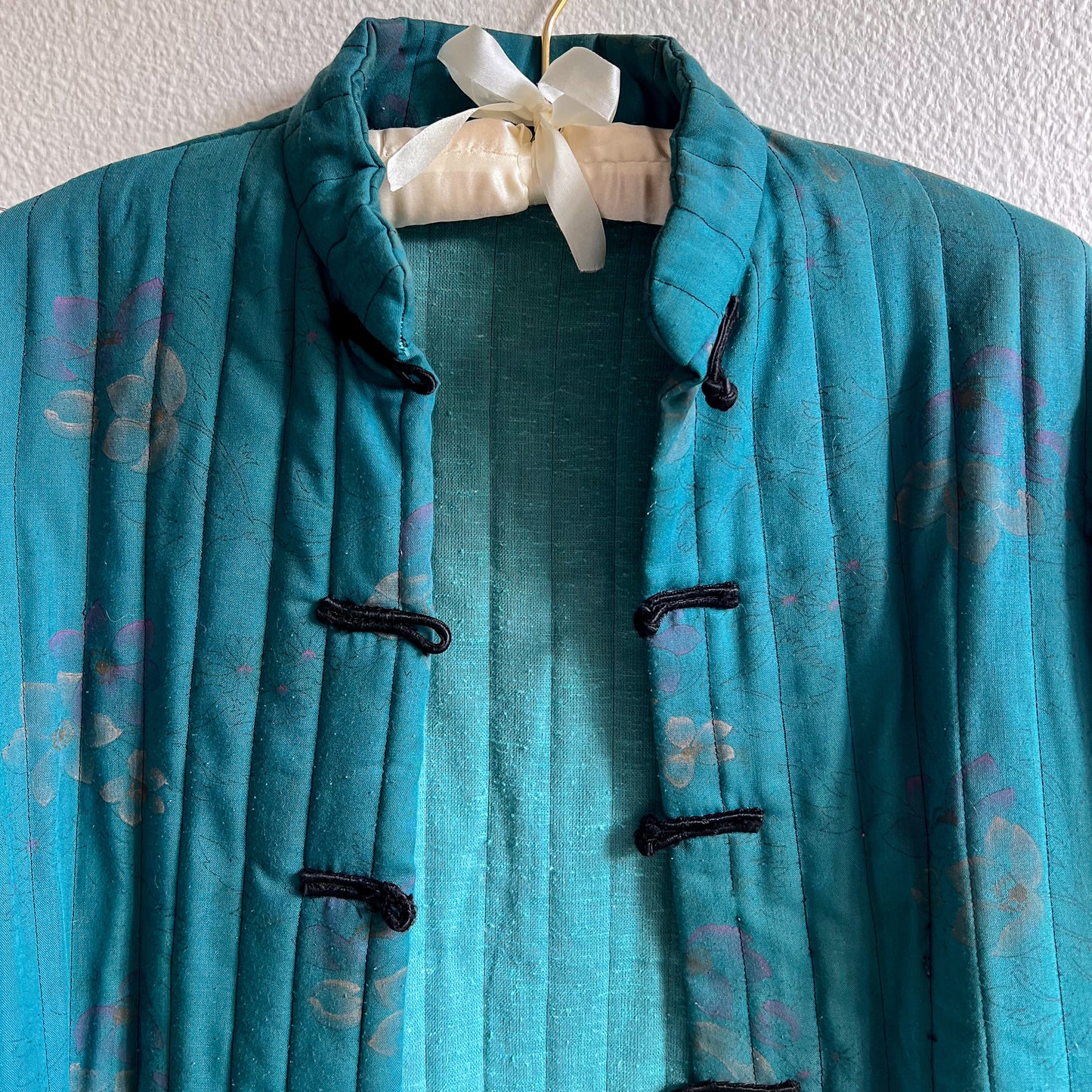 1970s Teal Quilted Jacket With Toggle Buttons (S/M)