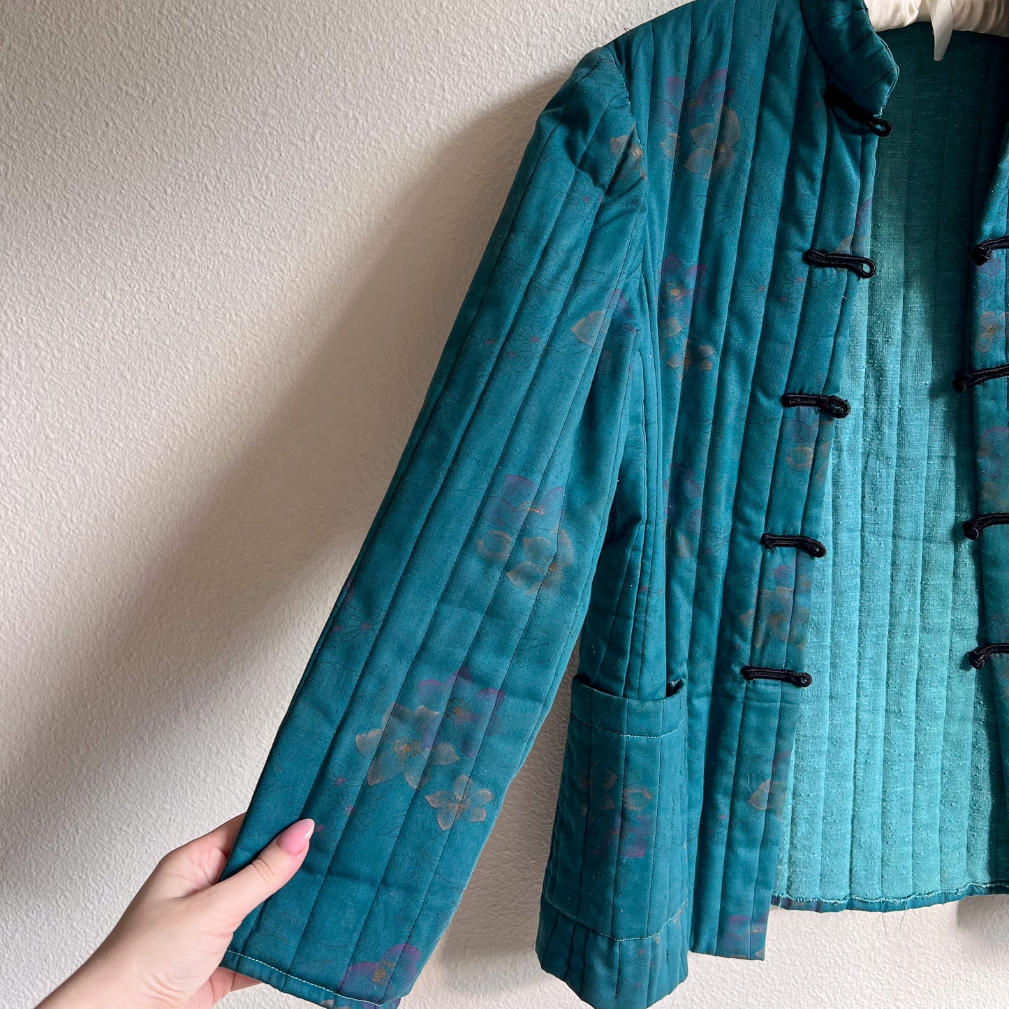 1970s Teal Quilted Jacket With Toggle Buttons (S/M)