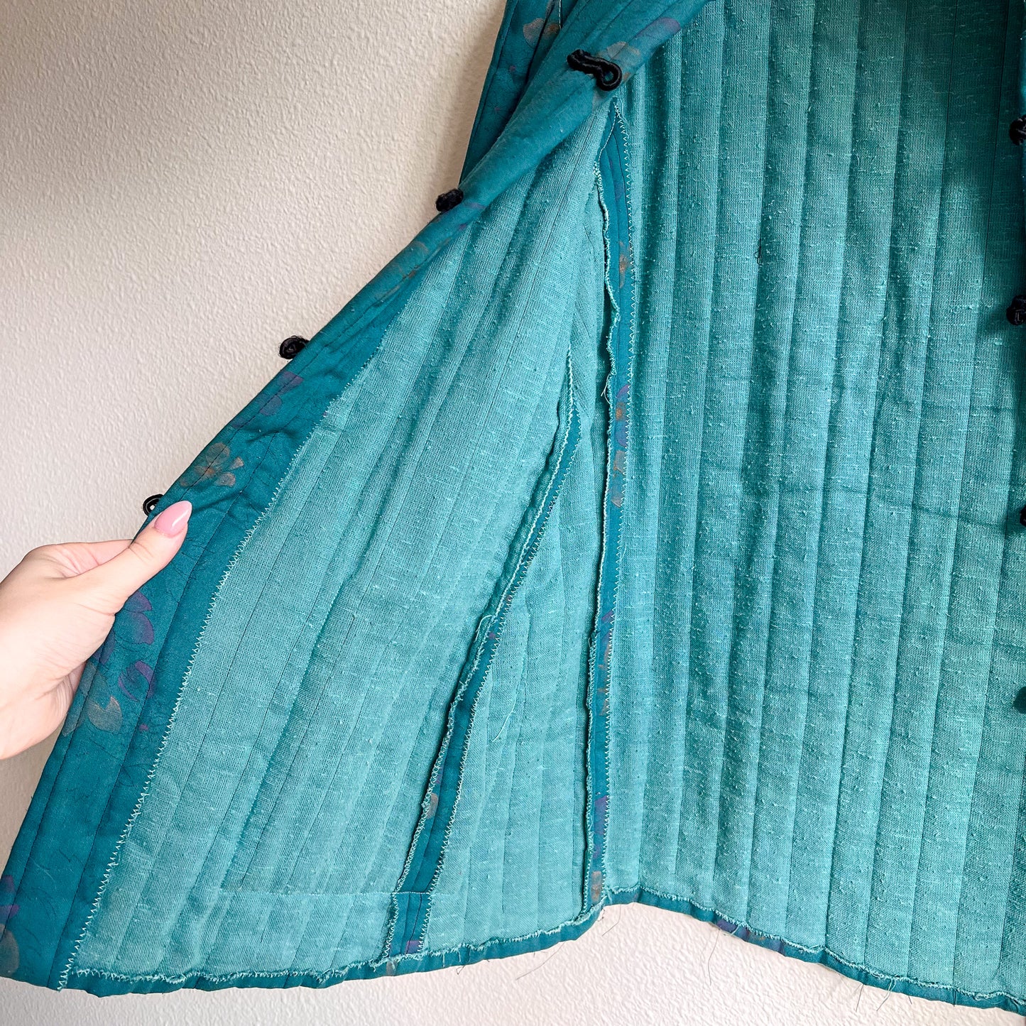 1970s Teal Quilted Jacket With Toggle Buttons (S/M)