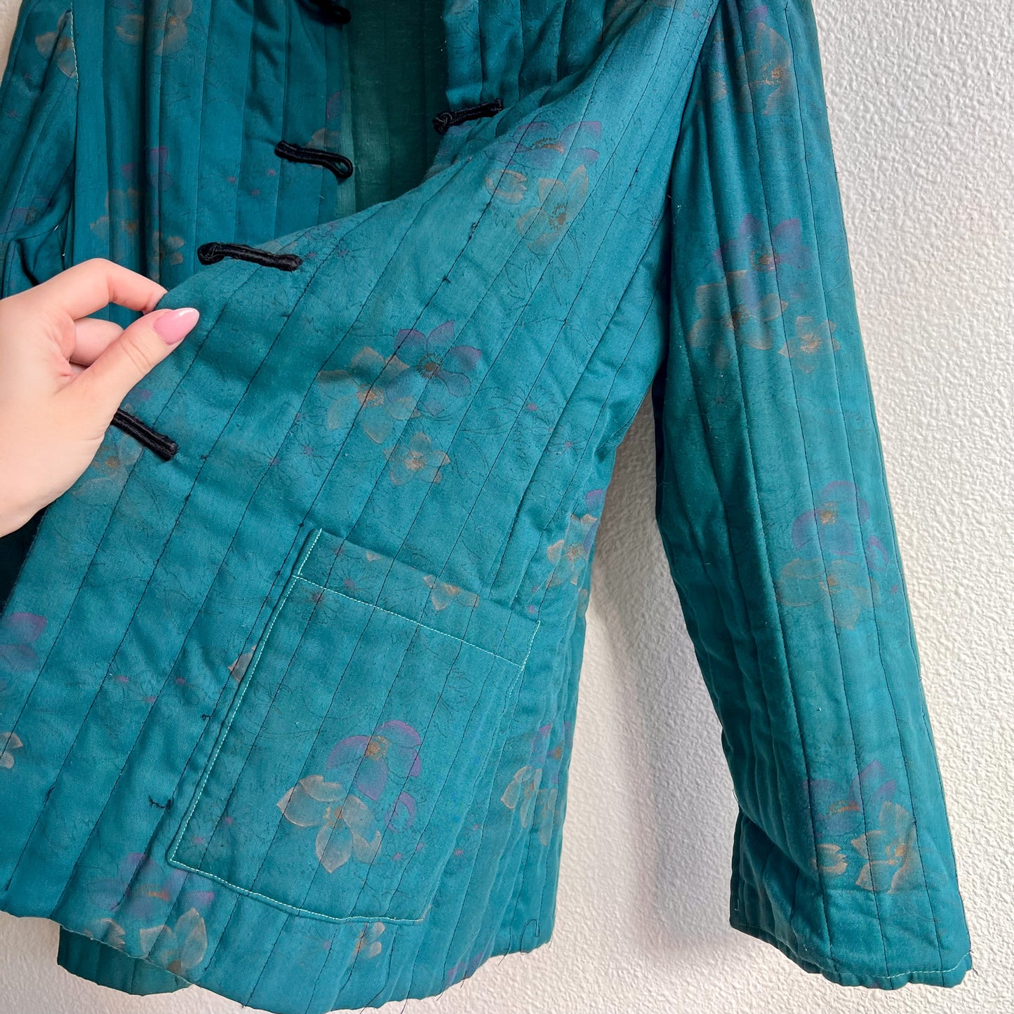 1970s Teal Quilted Jacket With Toggle Buttons (S/M)