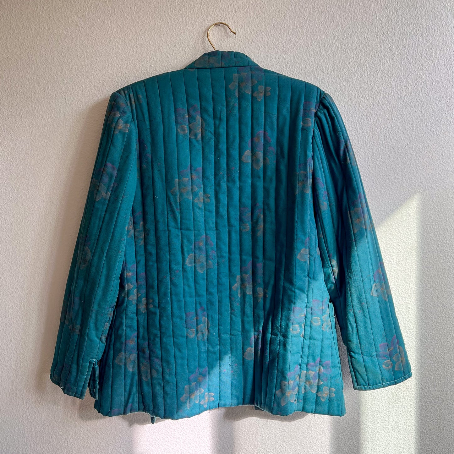 1970s Teal Quilted Jacket With Toggle Buttons (S/M)