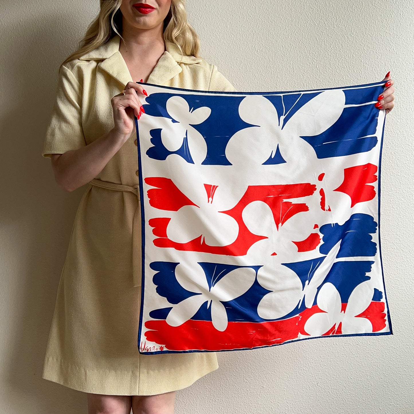 1970s Vera Red, White, and Blue Butterfly Scarf