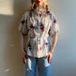 1970s White Blouse With Red and Navy Print (S/M)