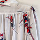 1970s White Blouse With Red and Navy Print (S/M)