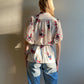 1970s White Blouse With Red and Navy Print (S/M)