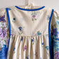 Romantic 1970s White Cotton Midi Dress With Blue Flowers (L/XL)