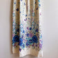 Romantic 1970s White Cotton Midi Dress With Blue Flowers (L/XL)