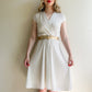 1970s White Fit-and-Flare Dress With Gold Belt (M/L)