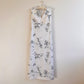 1970s White Maxi Dress With Gray Floral Print (L)