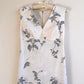 1970s White Maxi Dress With Gray Floral Print (L)