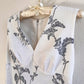 1970s White Maxi Dress With Gray Floral Print (L)