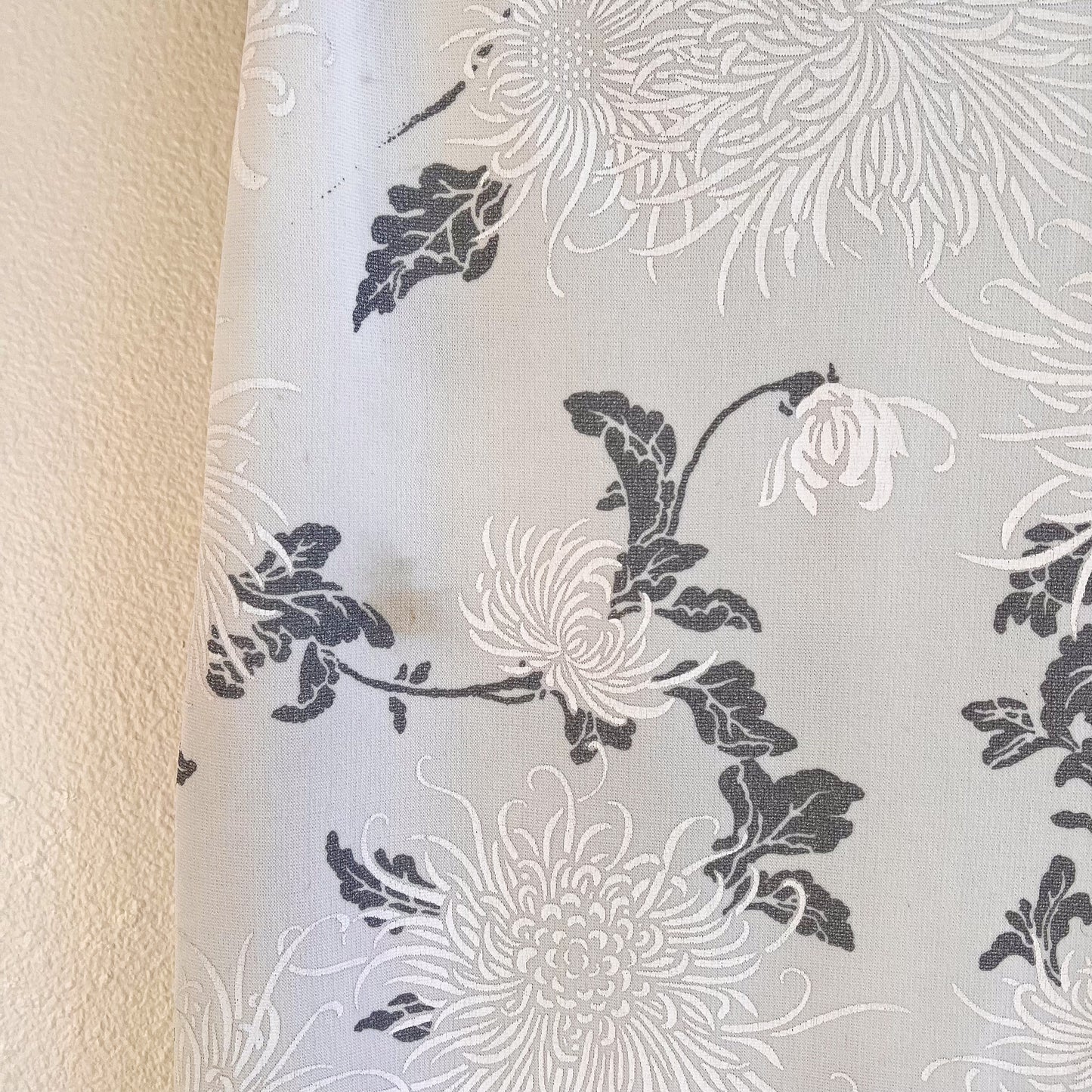 1970s White Maxi Dress With Gray Floral Print (L)