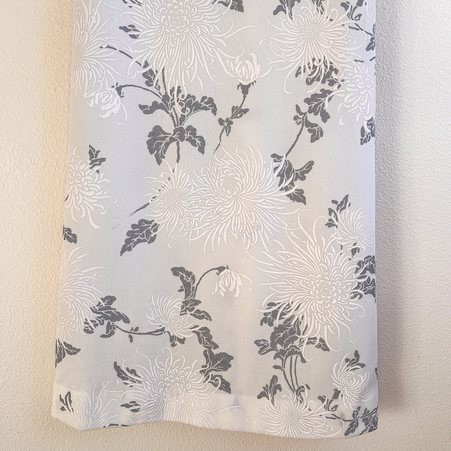 1970s White Maxi Dress With Gray Floral Print (L)