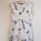 1970s White Maxi Dress With Gray Floral Print (L)