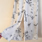 1970s White Maxi Dress With Gray Floral Print (L)