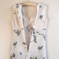 1970s White Maxi Dress With Gray Floral Print (L)
