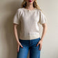 1970s White Short Sleeve Loose Knit Sweater (M/L)