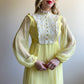 1970s Lemon Yellow Chiffon Maxi Dress With Crochet Bib (XS)