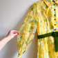 1970s Yellow and Green Floral Chiffon Gown (M)