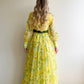 1970s Yellow and Green Floral Chiffon Gown (M)