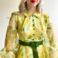 1970s Yellow and Green Floral Chiffon Gown (M)