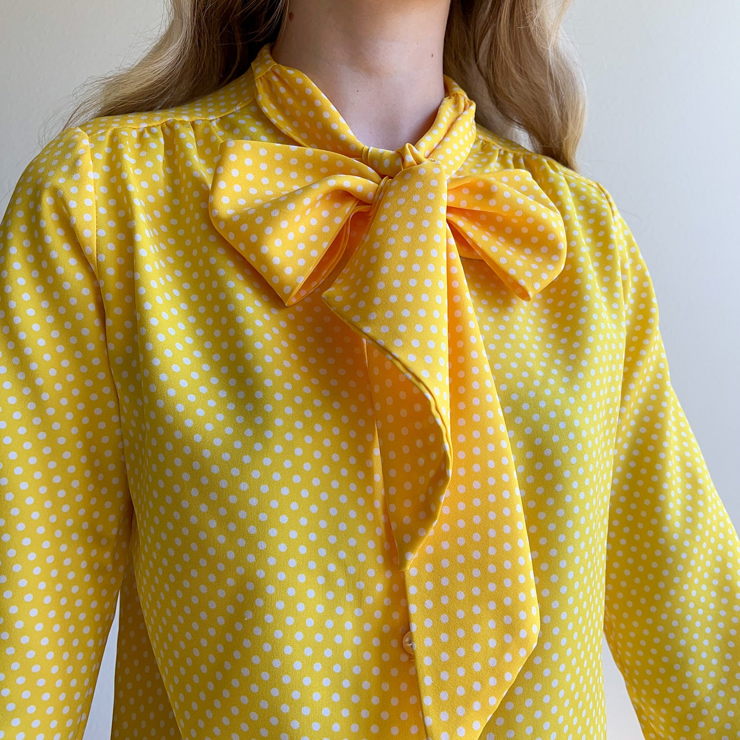 1970s Yellow Polka Dot Tie Blouse (M/L)