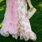 Cute 1970s Pink Floral Chiffon Gown With Pink Bow (XS/S)