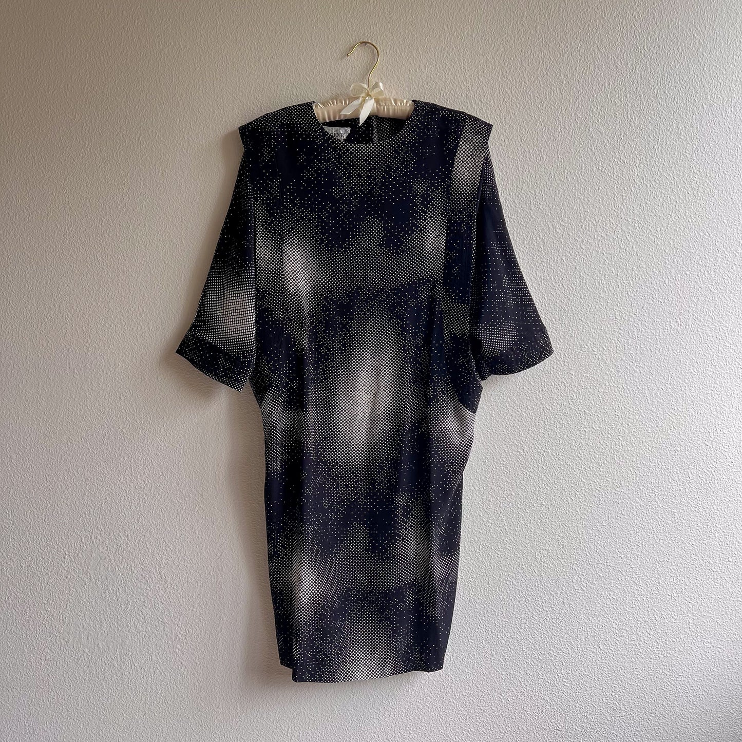 1980s Black Abstract Polka Dot Print Silk Dress (M/L)